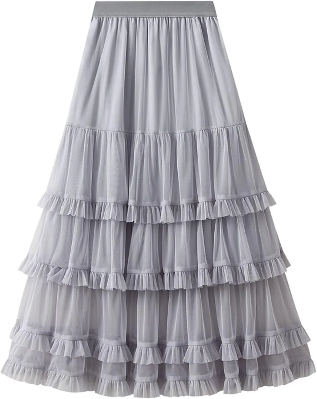 Womens Ruffle Tulle Skirts High Waist Fairy Cake Skirt Pleated Midi Tutu Skirts 2025 Summer Mesh Layered A-line Skirt