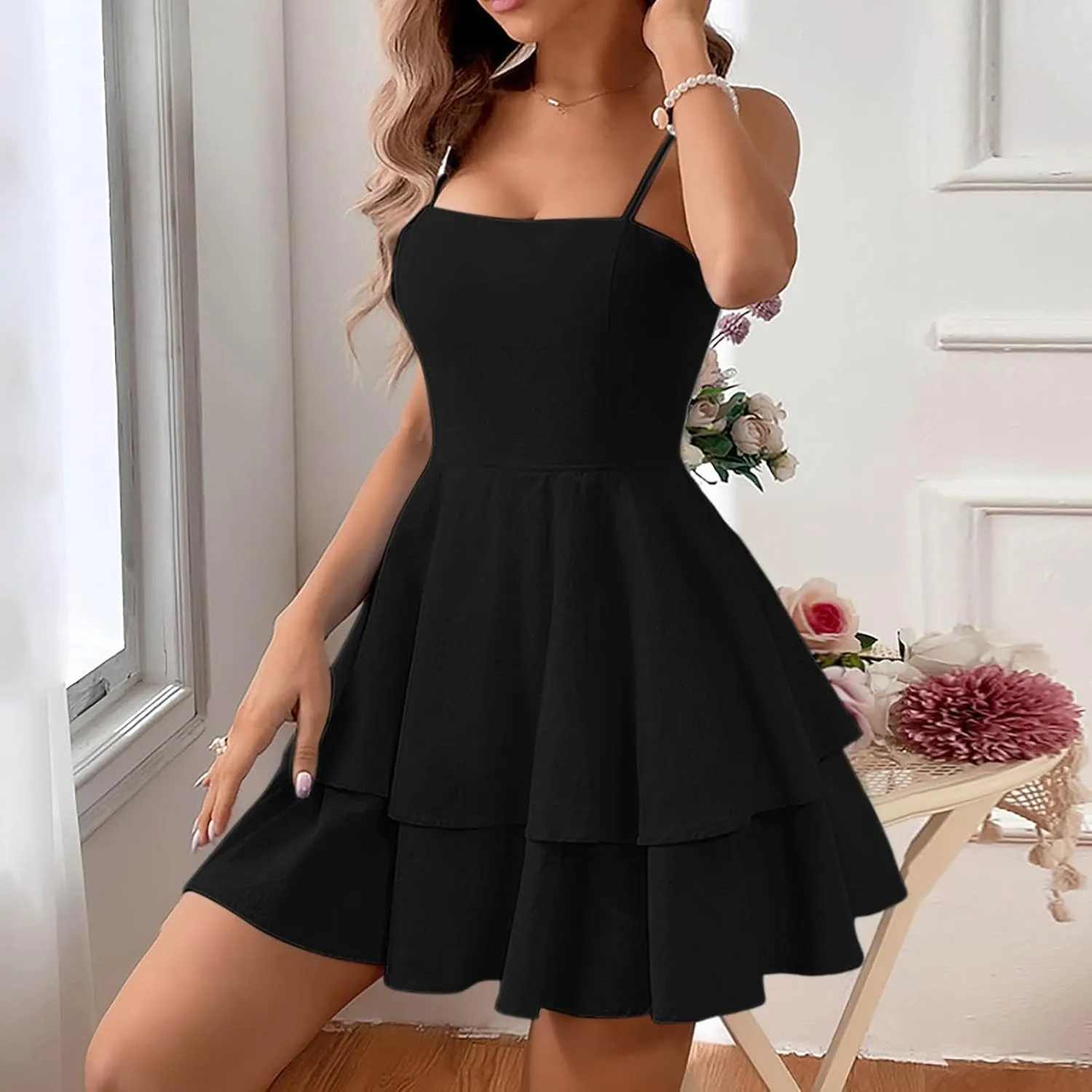 Women's Summer Strappy Smocked Tube Dress 2025 Off Shoulder Ruffle Tiered Flowy Beach Boho Mini Sundress