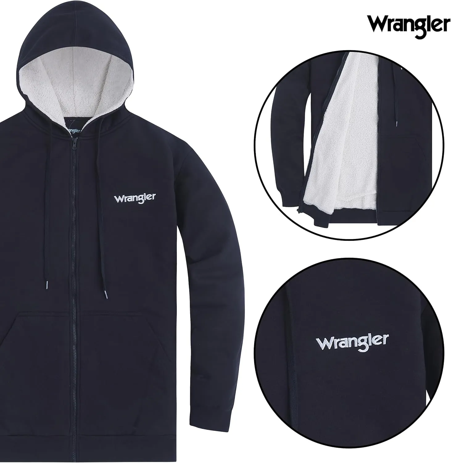 Wrangler Hoodies for Men Big and Tall - Sherpa Lined Zip Up Sweatshirt