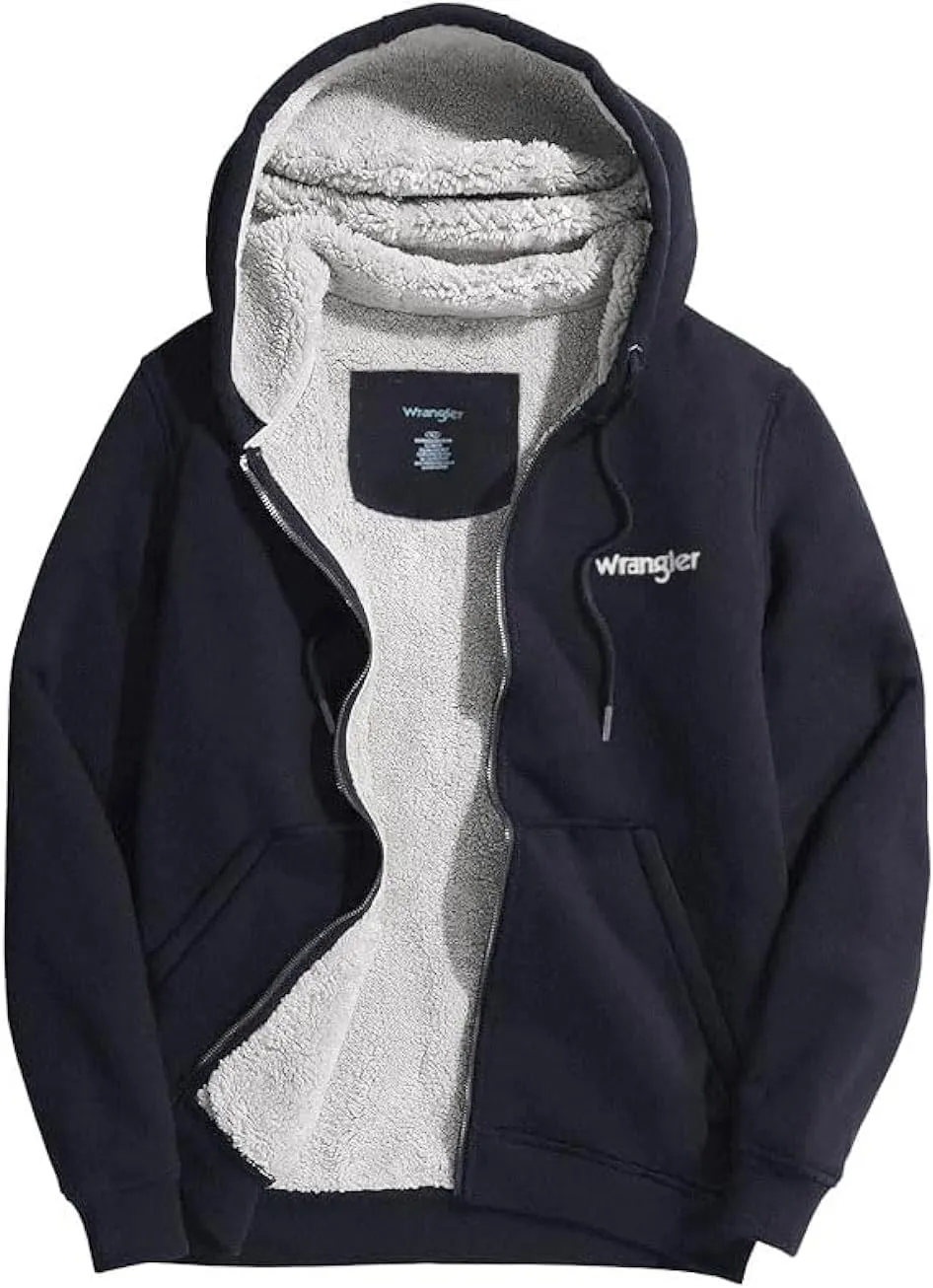 Wrangler Hoodies for Men Big and Tall - Sherpa Lined Zip Up Sweatshirt